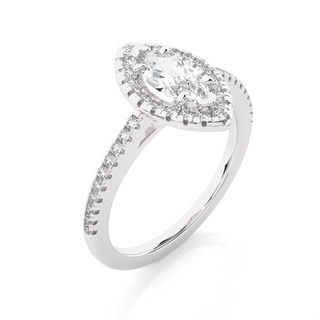 Marquise Halo with Frech V-Split Moissanite Ring silver