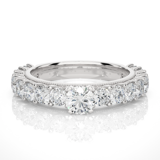 Moissanite Round Stone with Beads Engagement Ring silver