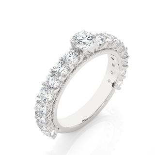 Moissanite Round Stone with Beads Engagement Ring white gold