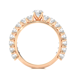 Moissanite Round Stone with Beads Engagement Ring rose gold