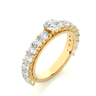 Moissanite Round Stone with Beads Engagement Ring yellow gold
