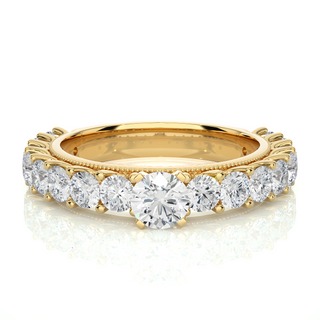 Moissanite Round Stone with Beads Engagement Ring yellow gold