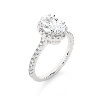 Oval Shape with Accents Moissanite Engagement Ring silver