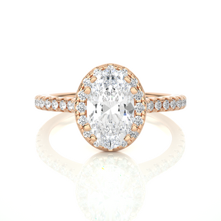 Oval Shape with Accents Moissanite Engagement Ring rose gold