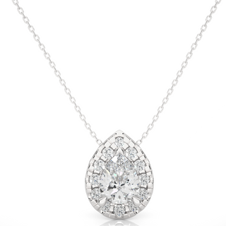 Pear Shaped Halo Moissnaite Pendant silver