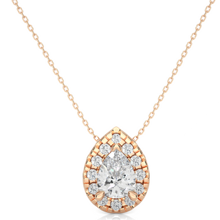 1 Ct Pear Cut Moissanite Halo Pendant In Silver