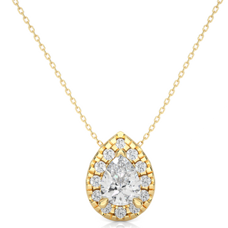 Pear Shaped Halo Moissnaite Pendant yellow gold