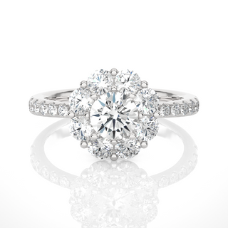 2 Carat Round Moissanite Halo Pinched Shank Ring In Rose Gold