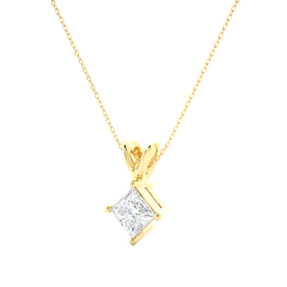 0.5 Carat Princess Shaped Moissanite Solitaire Pendant in Yellow Gold