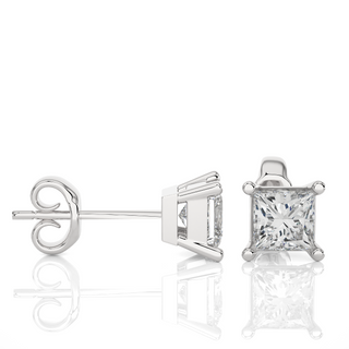 1 Ct Princess Cut Moissanite Solitaire Stud Earrings In White Gold