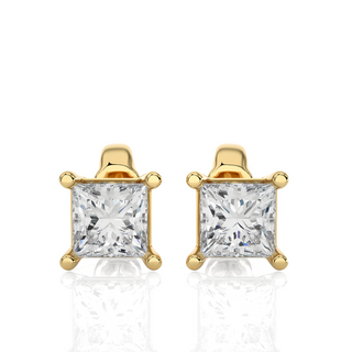 Princess Cut Soliatire Moissanite Earrings yellow gold