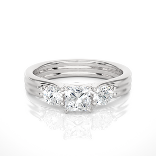 Princess and Round Stone Moissanite Ring silver