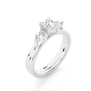 Princess and Round Stone Moissanite Ring silver
