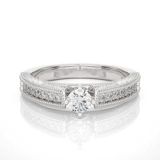 Round Cut with Beads Accent Moissanite Ring silver