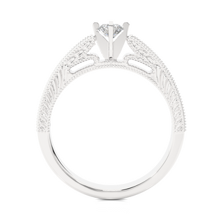 Round Cut with Beads Accent Moissanite Ring white gold
