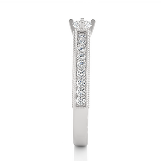 Round Cut with Beads Accent Moissanite Ring silver