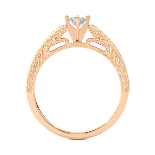 Round Cut with Beads Accent Moissanite Ring rose gold