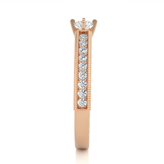 Round Cut with Beads Accent Moissanite Ring rose gold