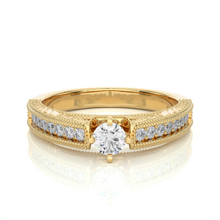 1.50 Ct Round Moissanite Vintage Ring With Beads Accent In White Gold