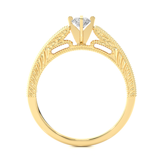 Round Cut with Beads Accent Moissanite Ring yellow gold