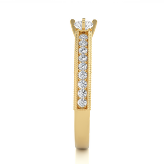 Round Cut with Beads Accent Moissanite Ring yellow gold