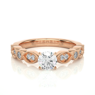 Round Stone Beads Setting Moissanite Ring rose gold