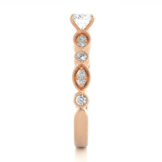 2 Carat Round Moissanite Beads Setting Wedding Ring In Rose Gold
