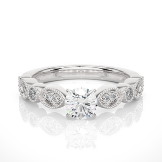 Round Stone Beads Setting Moissanite Ring silver