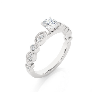 2 Carat Round Moissanite Beads Setting Wedding Ring In White Gold