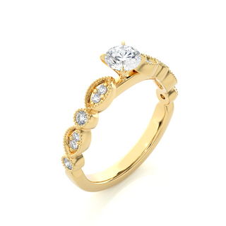 2 Carat Round Moissanite Beads Setting Wedding Ring In Yellow Gold