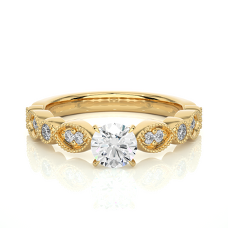 2 Carat Round Moissanite Beads Setting Wedding Ring In Rose Gold