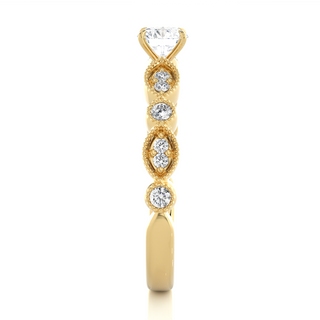 2 Carat Round Moissanite Beads Setting Wedding Ring In Yellow Gold