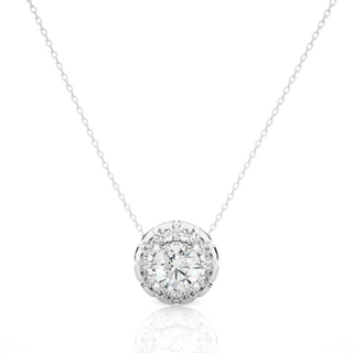 0.50 Carat Slim Scallop Halo Round Moissanite Pendant In White Gold