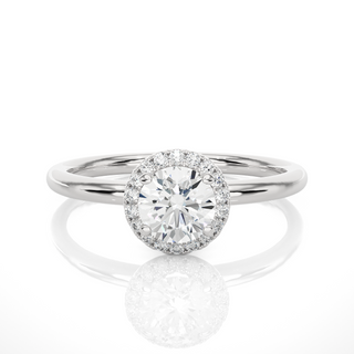 Round Stone Halo with Plain Band Moissanite Ring silver