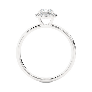 Round Stone Halo with Plain Band Moissanite Ring white gold