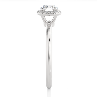 Round Stone Halo with Plain Band Moissanite Ring white gold