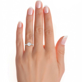 Round Stone Halo with Plain Band Moissanite Ring white gold