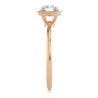 Round Stone Halo with Plain Band Moissanite Ring rose gold