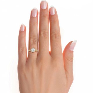 Round Stone Halo with Plain Band Moissanite Ring yellow gold