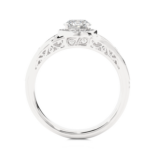 Round Stone Split Shank with Halo Moissanite Engagement Ring silver