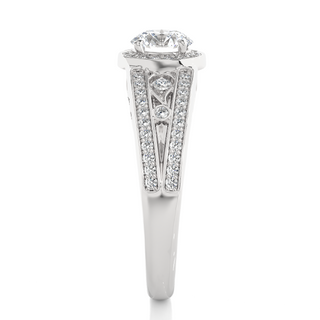 Round Stone Split Shank with Halo Moissanite Engagement Ring silver