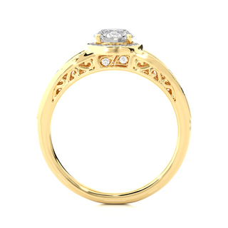 Round Stone Split Shank with Halo Moissanite Engagement Ring yellow gold