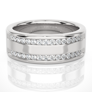 1 Ct Round Moissanite Two Row Wedding Band In White Gold