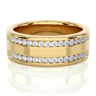 Round Stone Two Row Moissanite Ring yellow gold