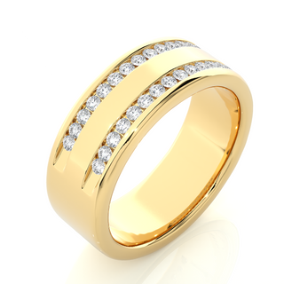 Round Stone Two Row Moissanite Ring yellow gold