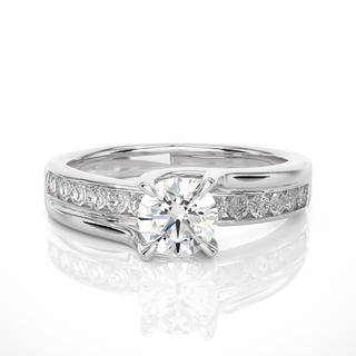 Round Stone With Four Prong Channel Setting Moissanite Ring silver