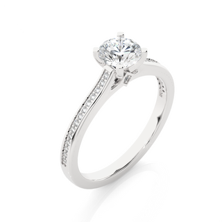 Round Stone with Bridge Accent Moissanite Ring white gold