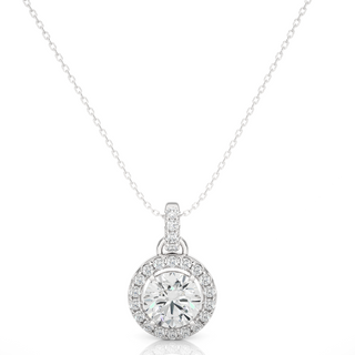 Round Stone with Halo Moissanite Pendant silver