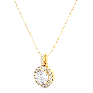 Round Stone with Halo Moissanite Pendant yellow gold
