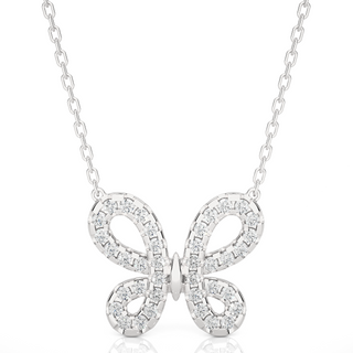 0.5 Ct Scallop Pave Butterfly Shape Moissanite Pendant In White Gold